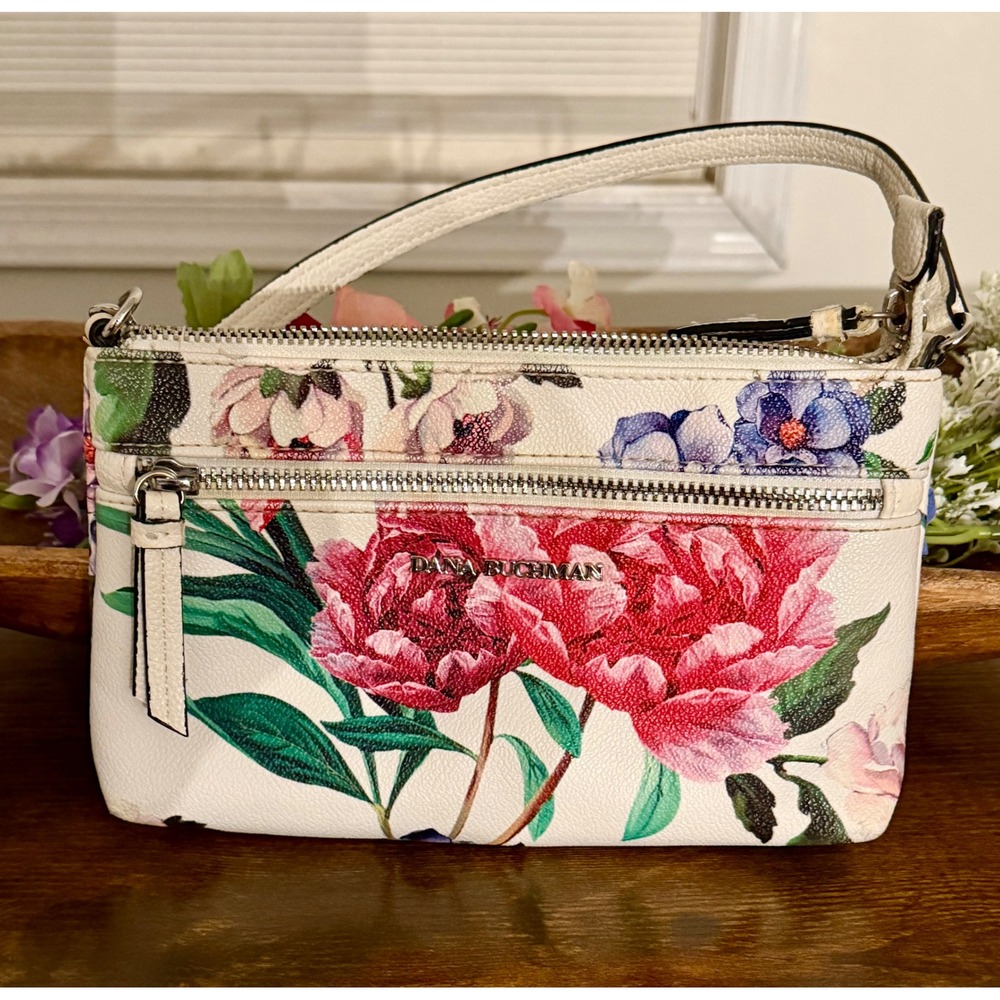 Dana‎ Buchman Floral Peony White small clutch